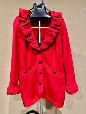 Tribal Vibrant Red Ruffle Collar Blazer